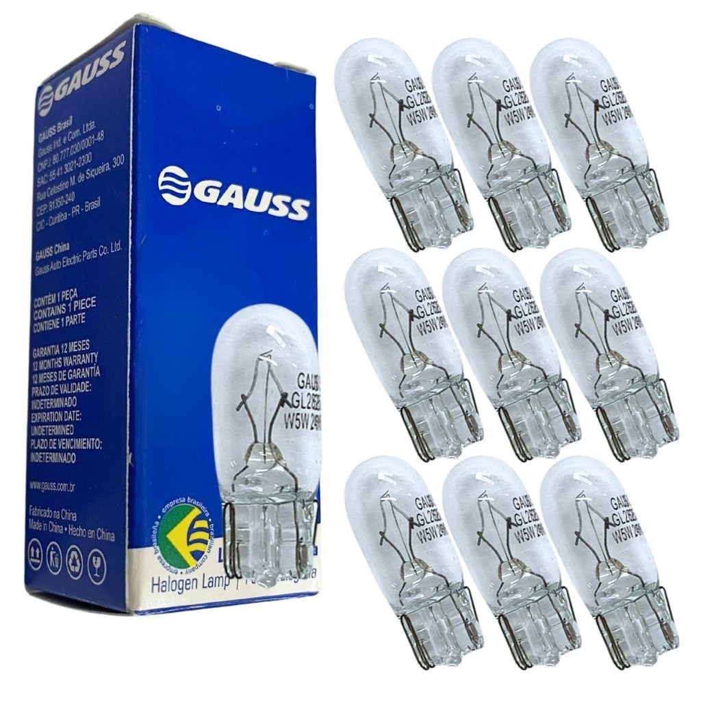Kit 10 Lâmpadas Pingão Camarão Esmagada Miniatura Incolor W5W 24V 5W Gauss GL2825B em Oferta na Shopee