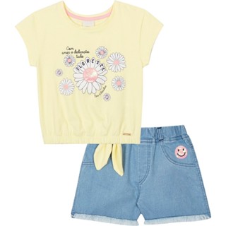 Conjunto Blusa e Shorts Jeans Floresce - Nini Bambini em Oferta na Shopee