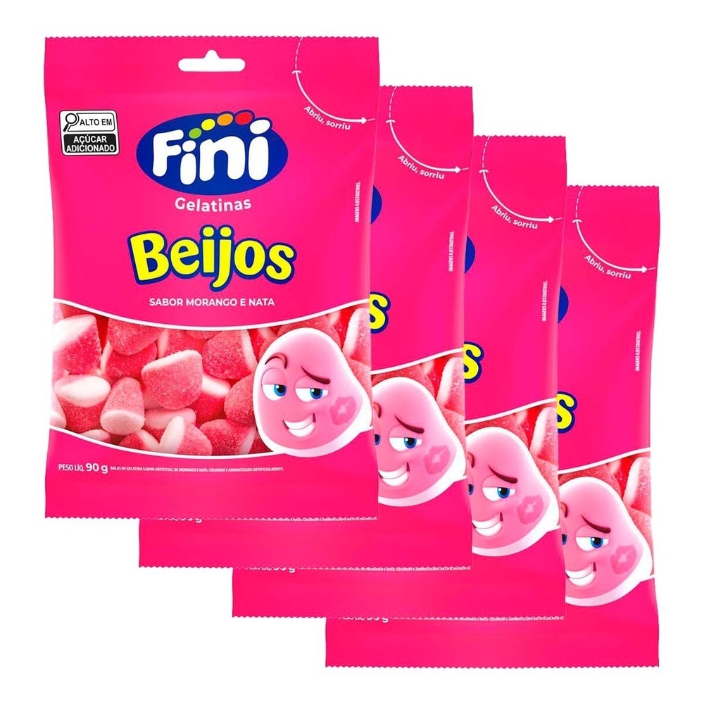 Kit 4 und Bala de Gelatina Fini Beijos de Morango 90g em Oferta na Shopee