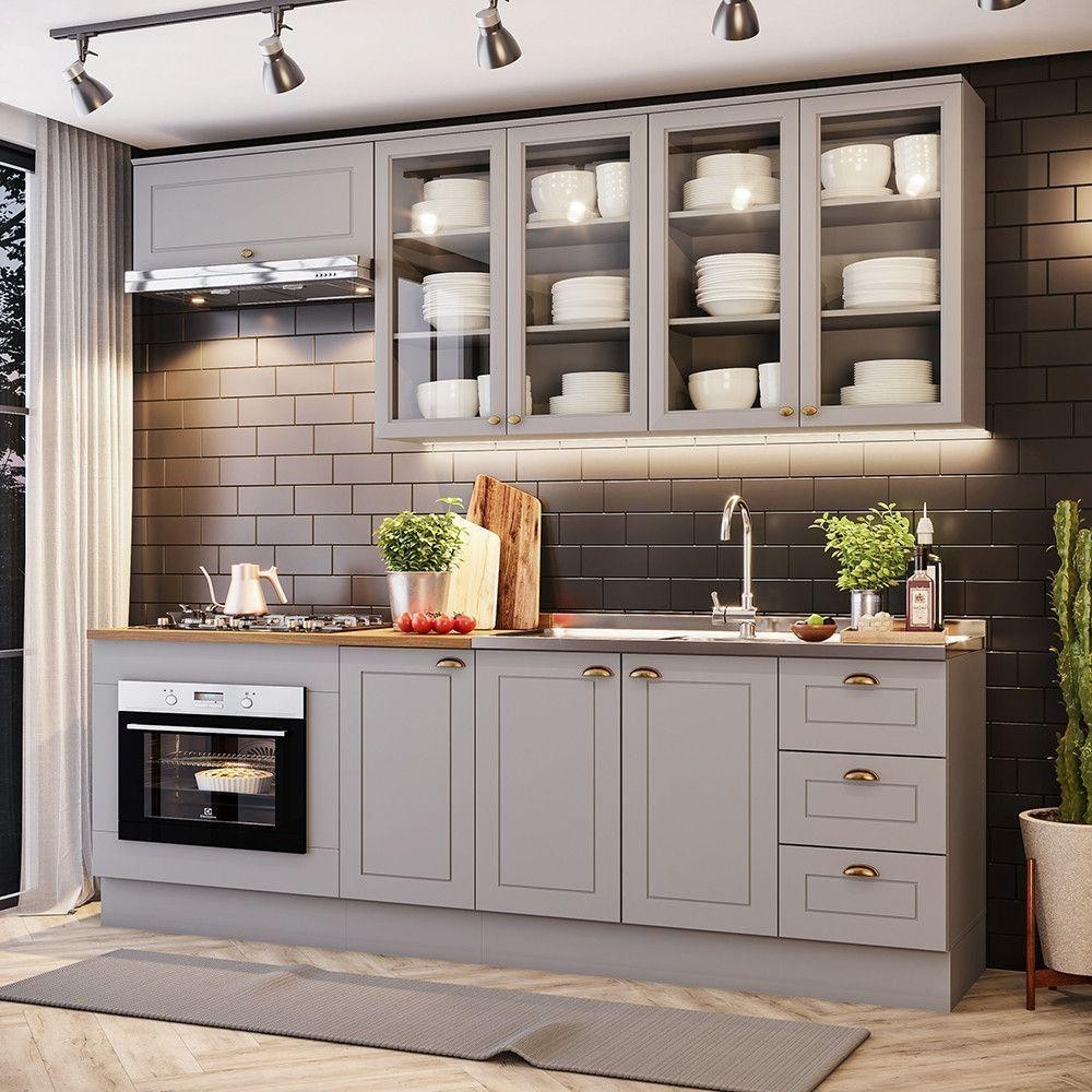 Cozinha Compacta 6 Peças Com Módulo Forno De Embutir Amy Casa 812 Cinza