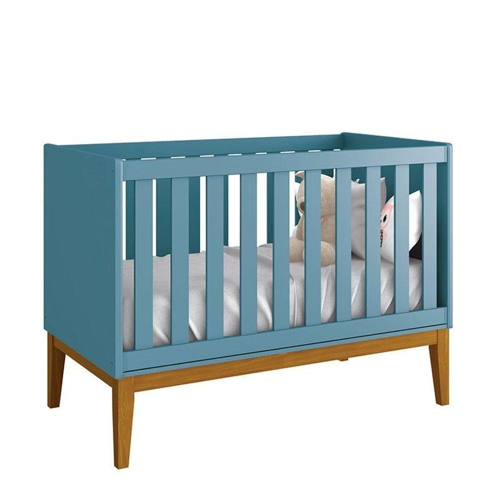 Berço Americano New Classic Azul Com Pés Madeira - Reller - Mom & Baby