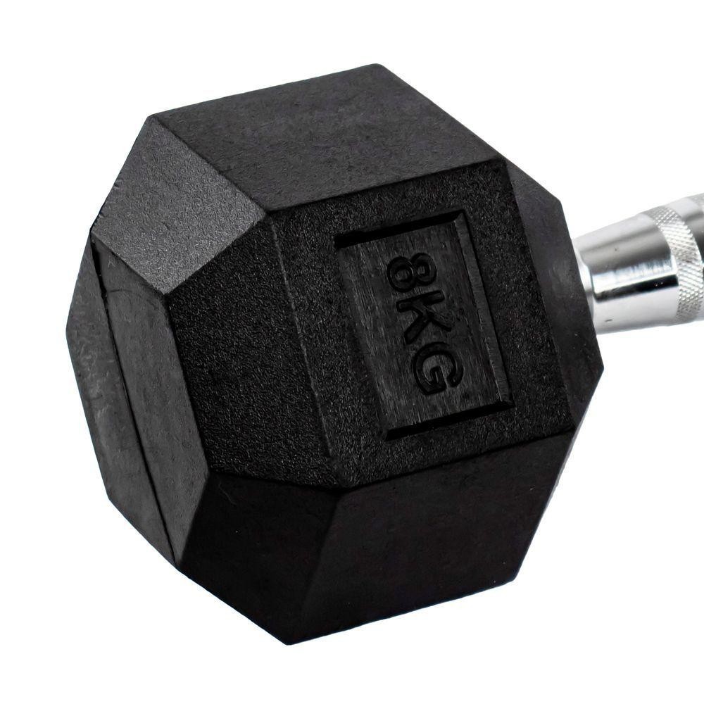 Detalhes do Par Halteres 8kg + 8kg Dumbbell Sextavado Emborrachado Pegada Cromada Gallant (GDb08F3B-Pt)