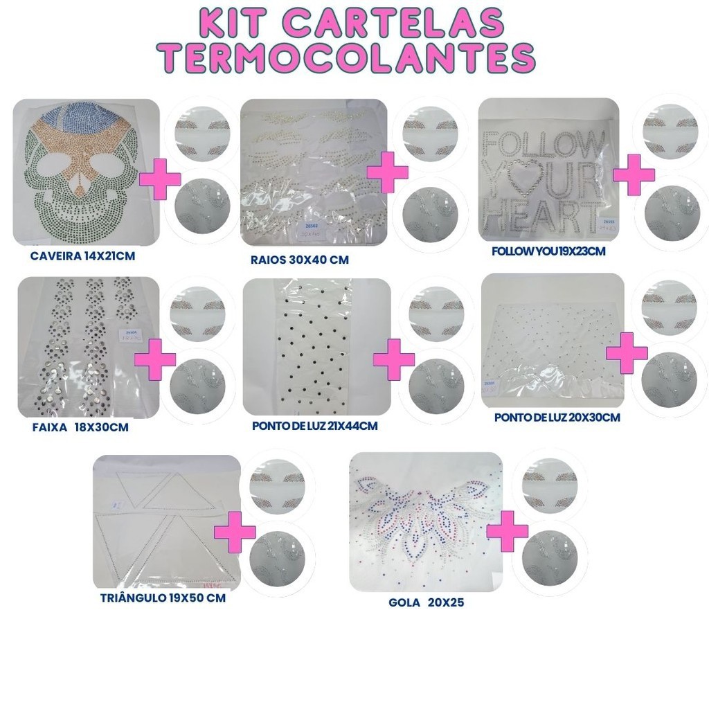 3 un Cartela Termocolante Caveira Ponto de Luz Gola strass Metal Sextavante Aplique Termocolante Patch Pedrarias Bordado