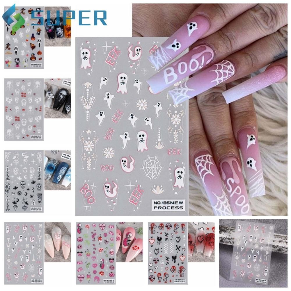 SUPER Autocolantes De Unhas De Halloween , Decorações Bricolage Manicure Ornamentos Encantos Engraçados Cartoon Pumpkin Spider Nail Salon