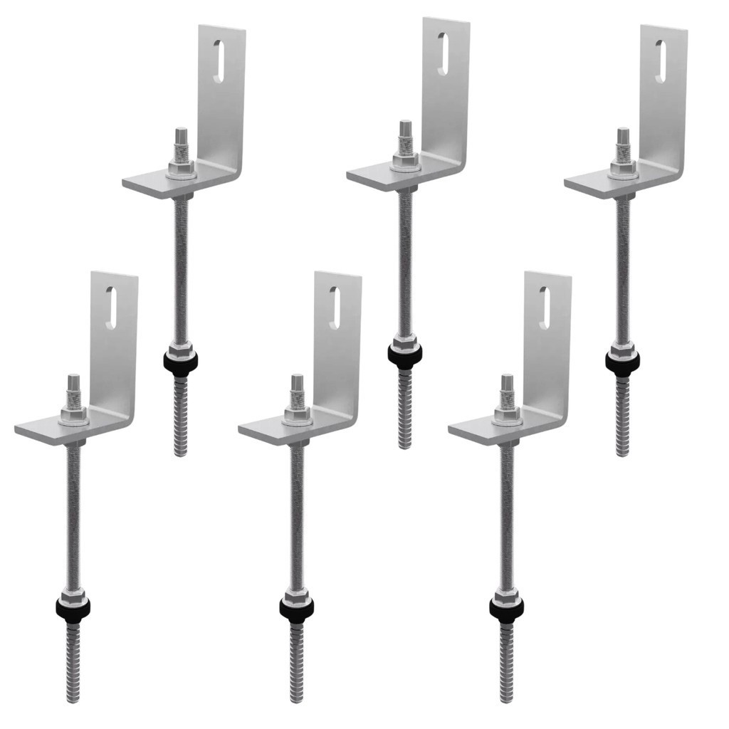 Kit 06 Estrutura Suporte Fixa Linha C Placa Painel Solar Inox Telha Fibrocimento Ondulada Viga Madeira Perfil Master