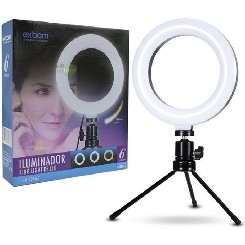 Suporte Smartphone Exbom Iluminador Ring Light 6" 48 Leds 3200K A 5600K Flexivel Ilum-R10P15
