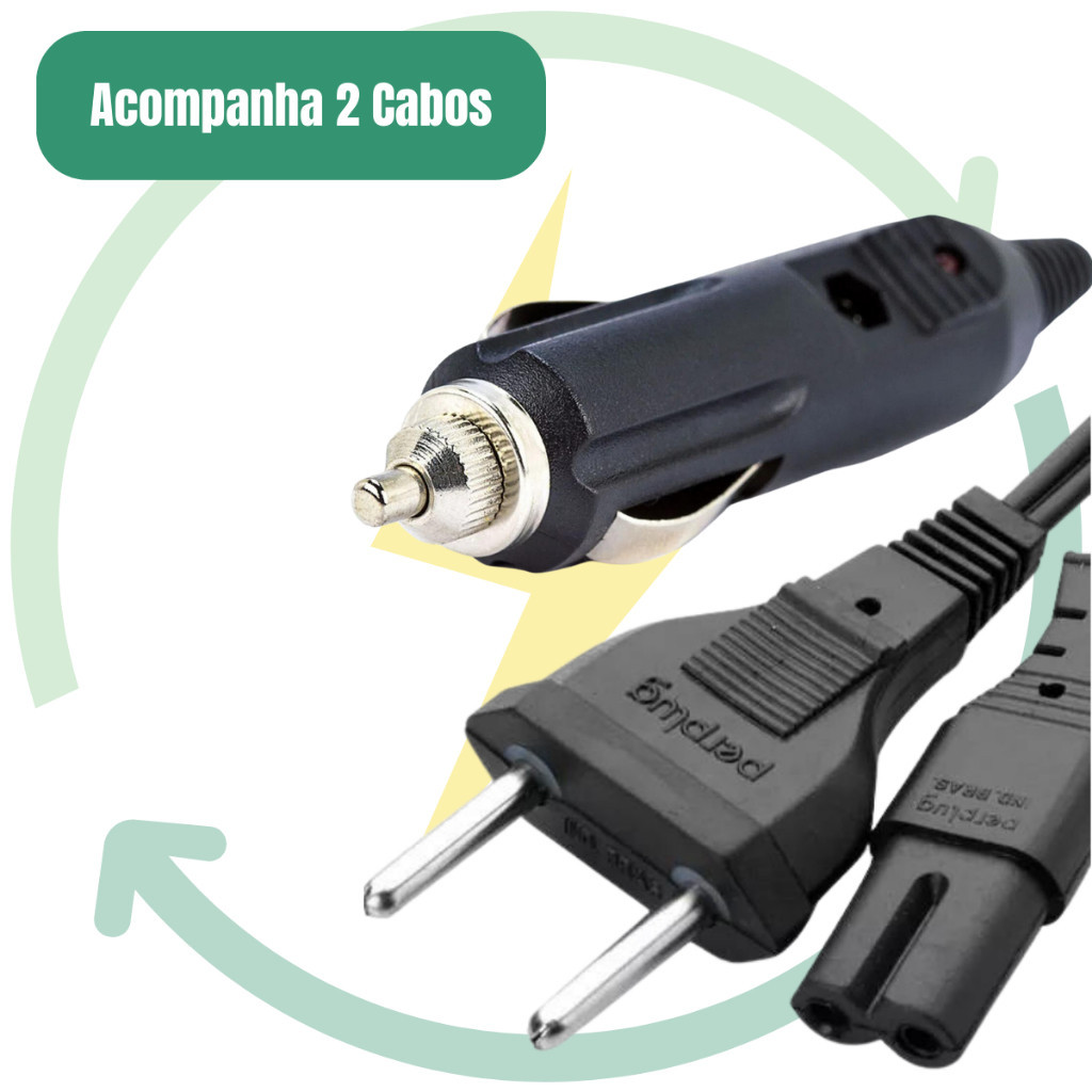 Marmita Elétrica Veicular Bivolt P/ Carro Casa Taxi Uber Caminhão 12V 24V 110V 220V C/ 2 Cabos — imagem 2 de 2