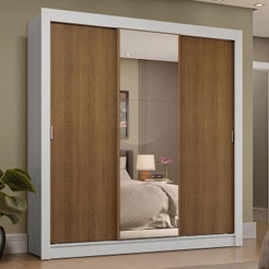 Guarda-Roupa Casal 3 Portas de Correr com Espelho 4 Gavetas Branco/Rustic Sublime Plus Madesa