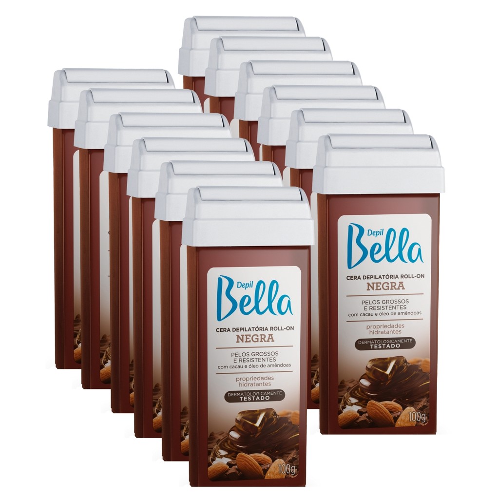 Kit 12 Cera Roll-on Depilatória Negra Hidratante Depil Bella