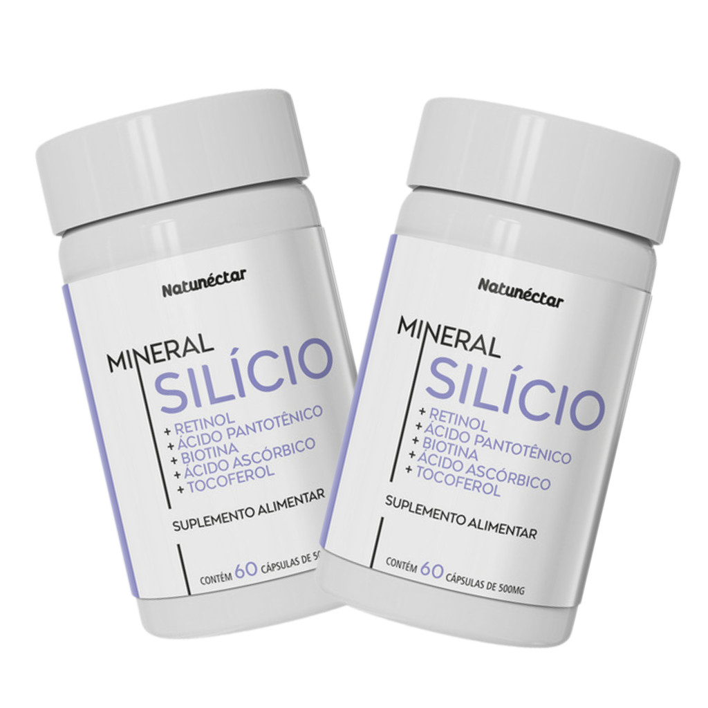 Kit 2 Potes Silício Vitaminas Suplemento Alimentar Natural - 120 Cápsulas Original Natunéctar Puro