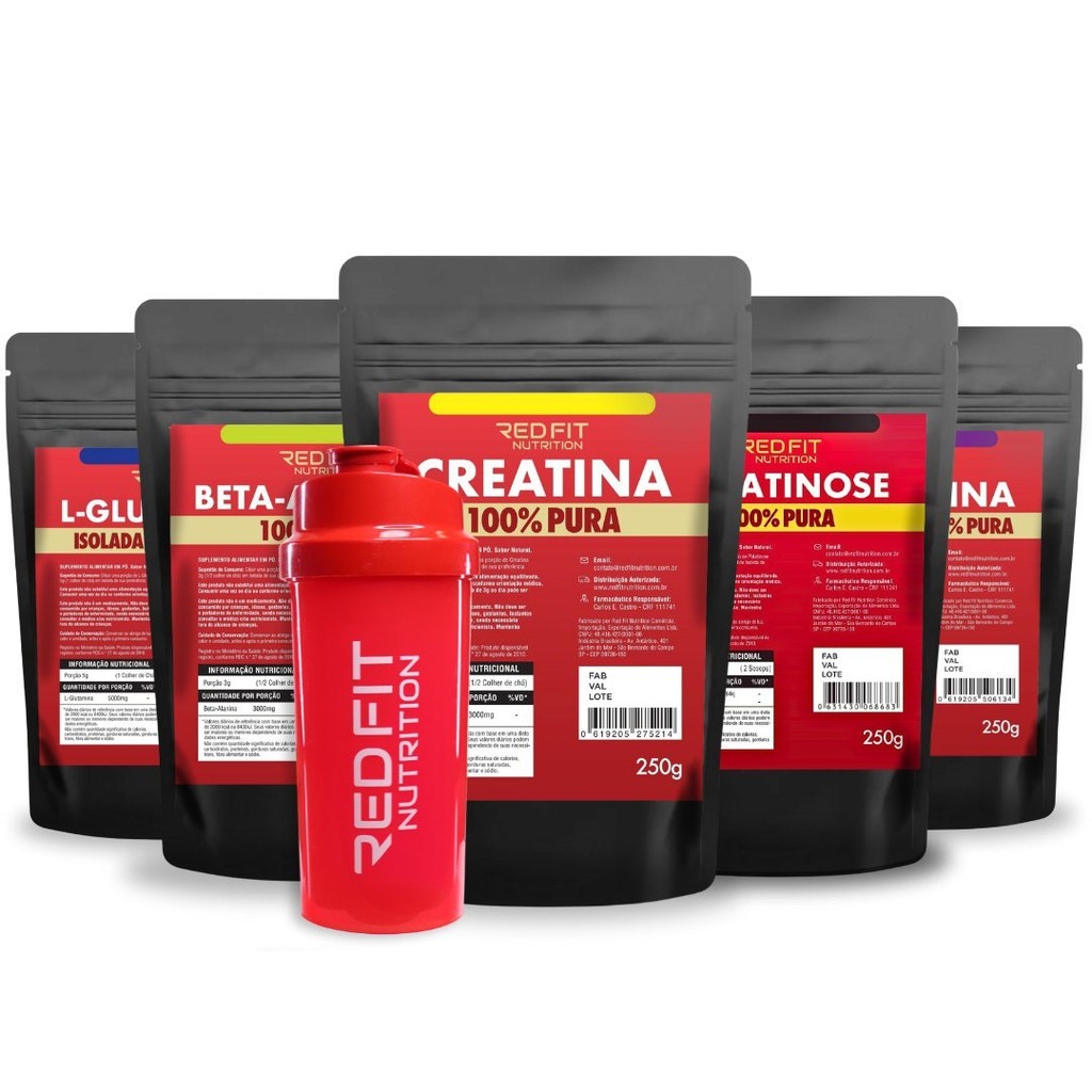 Creatina 250g Glutamina 300g Beta-Alanina 250g Arginina  250g Isomaltulose Palatinose 250g - Red Fit Nutrition