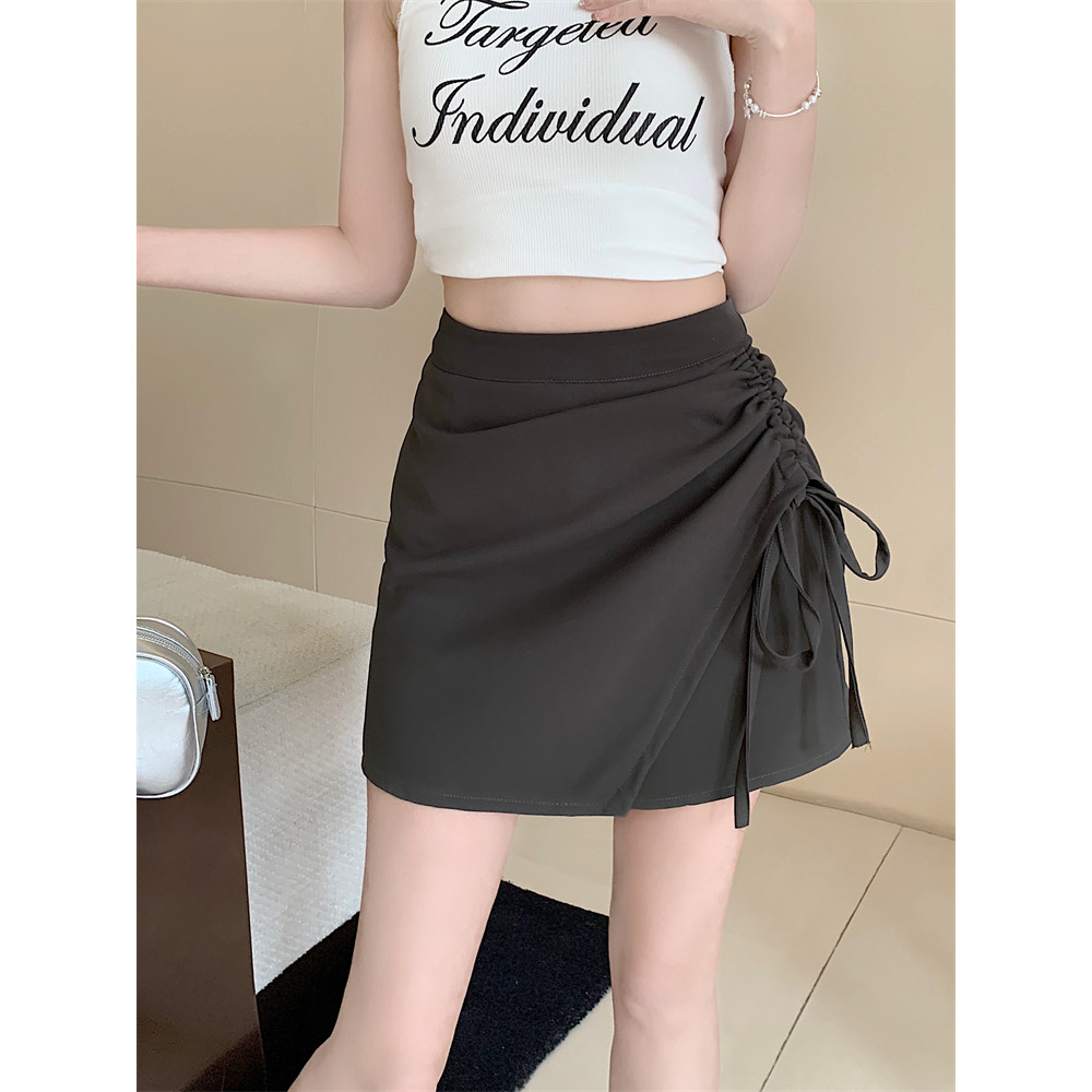 Design Sense Sneaky Plissado Cordão Irregular Cintura Alta Saia Emagrecedora Minissaia E Dividida Linha a Curta Meninas