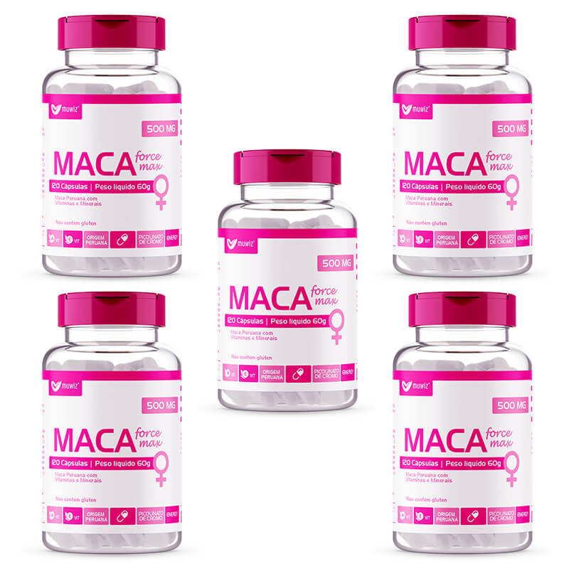 KIT 5 MACA FOR WOMAN + VIT C SELÊNIO ZINCO 120 Cáps FORCE MAX MUWIZ