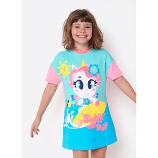 Camisola Manga Curta Viscolycra Menina Unicórnio Aloha - Puket em Oferta na Shopee
