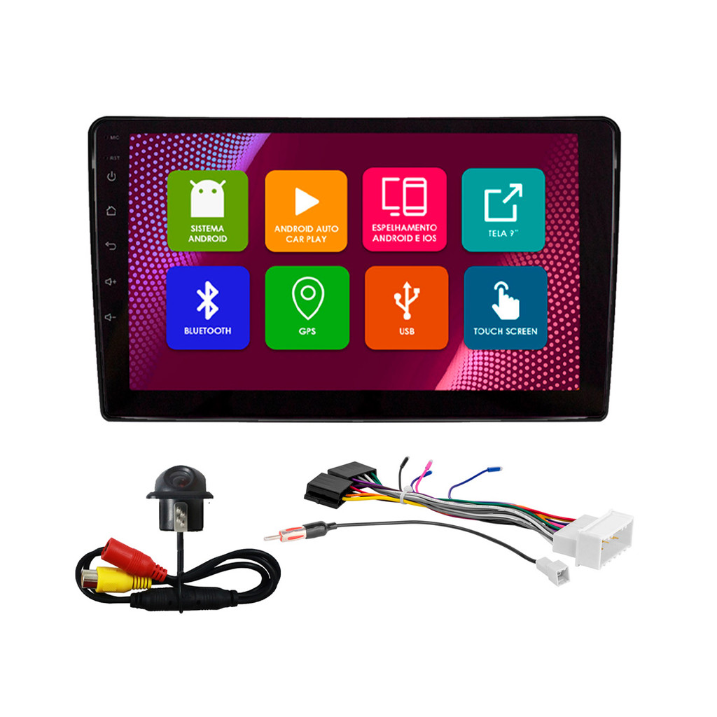 Kit Multimídia 9 Pol Azera 2007 2008 2009 2010 2011 2012 Android 2Gb Ram 32Gb Flash Quad-Core 2 Din Preto Wifi Gps