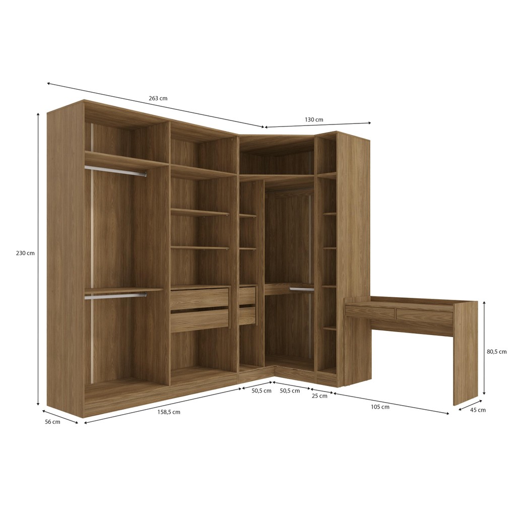 Detalhes do Conjunto Closet Kappesberg Adapt Nogueira 4 Peças 263cm x 235cm