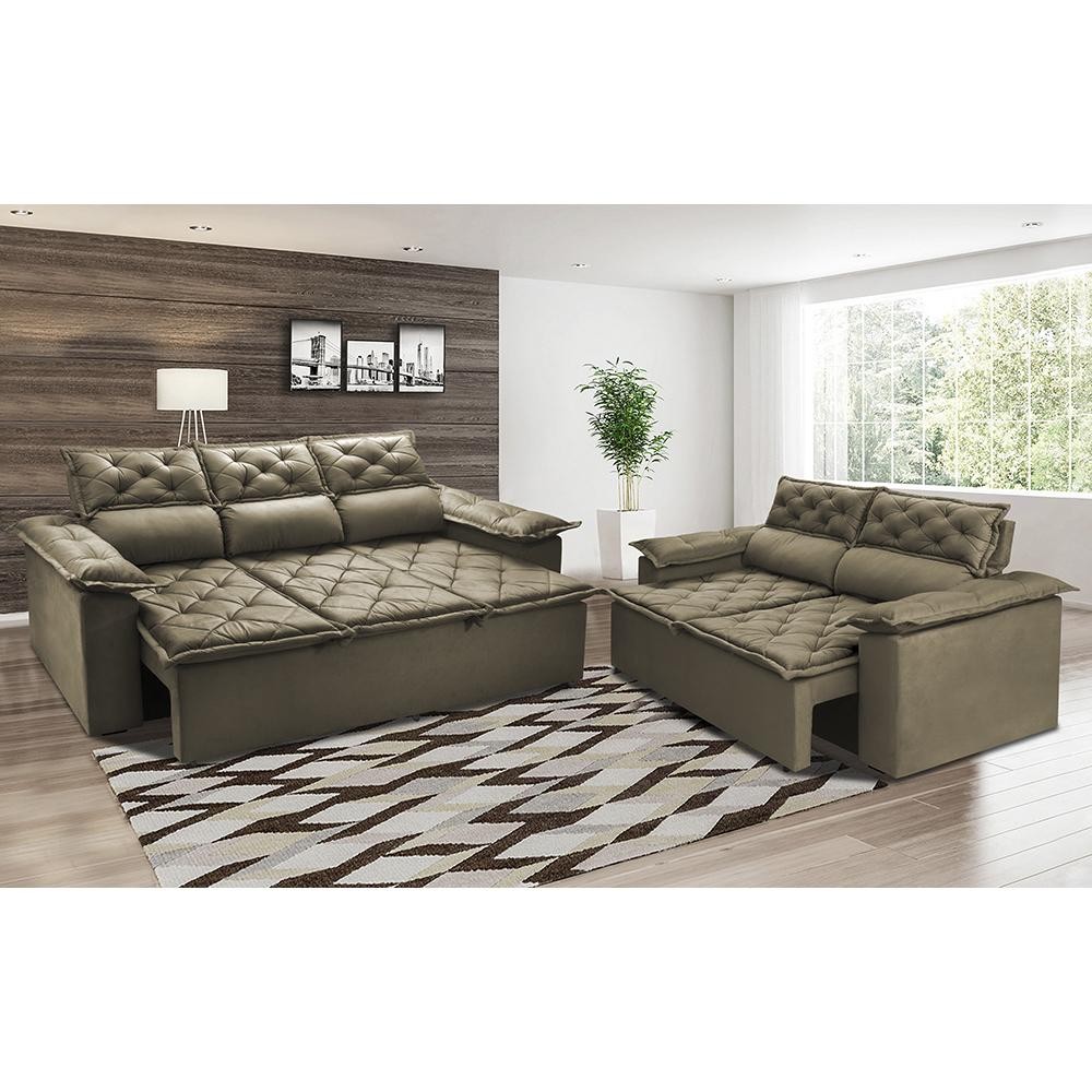 Conjunto de Sofá 3 e 2 Lugares Retrátil e Reclinável Cama inBox Compact 2,00x1,50m Velusoft Castor em Oferta na Shopee