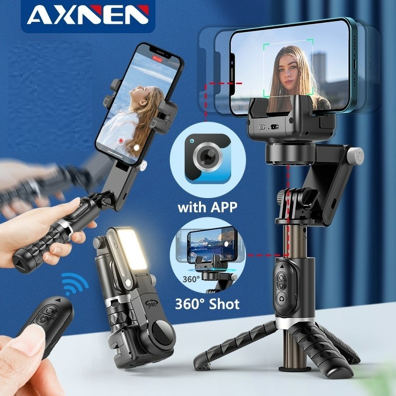Bastão Estabilizador Pau de Selfie Gimbal Q18: App Flash Controle Bluetooth Tripé Extensível Rastreador Facial 360º