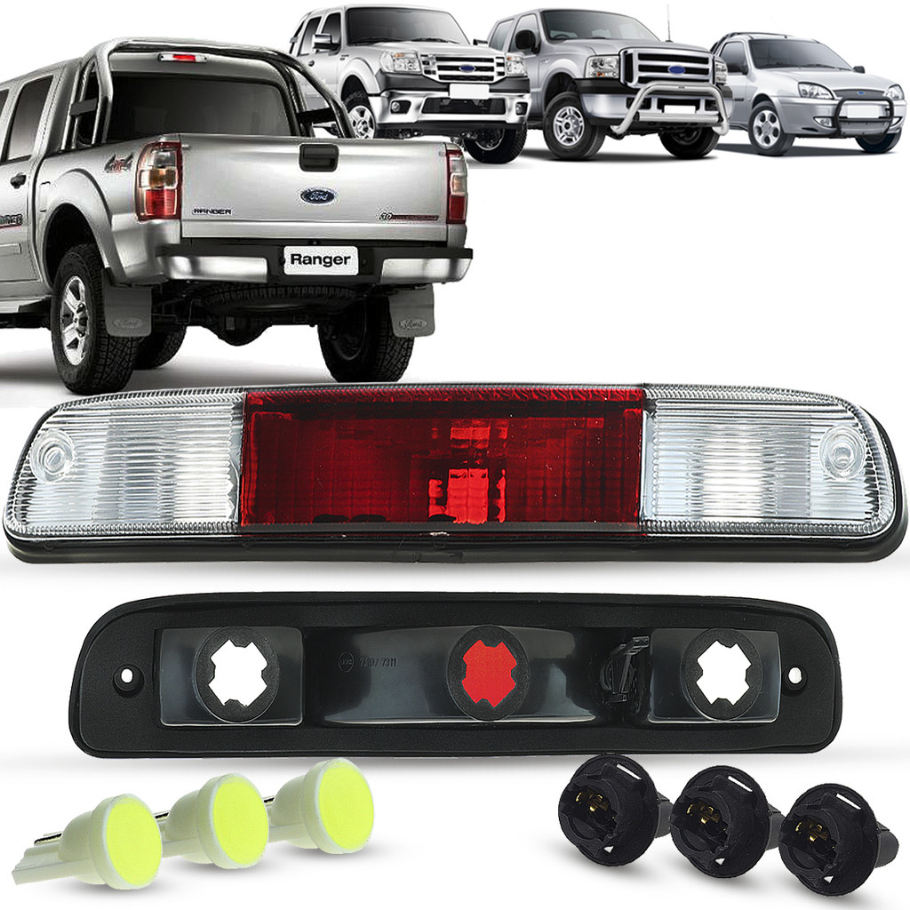 Lanterna Luz Freio Teto Break Light Com Luz de Caçamba + 3 Soquetes e 3 LEDs Ford Ranger F250 Courier