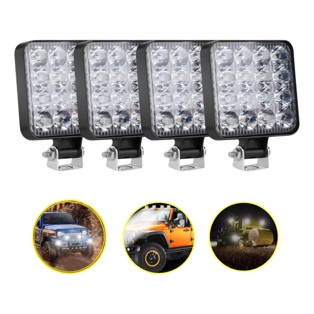 Faróis De Milha 16 Led 48w 12v 24v Trator Agrícola Kit Com 4