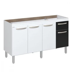 Balcão Flat De Cozinha Para Pia 4 Portas 1 Gaveta 1,43 Branco Com Preto