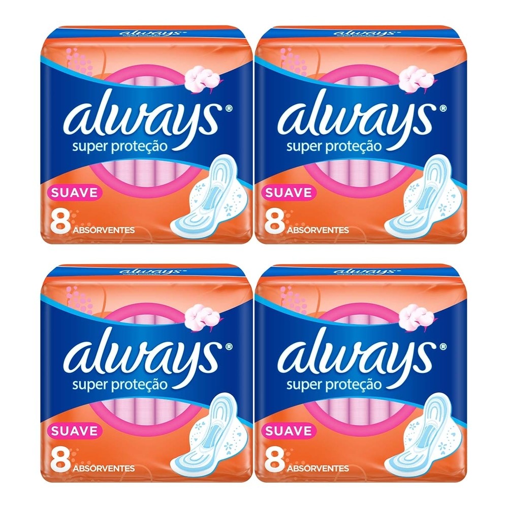 Kit 4 und Absorvente Always Super Proteção Suave abas  8 und - Health