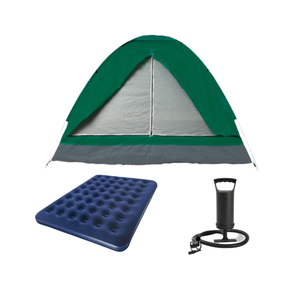 Kit Barraca Iglu 2 Pessoas Verde + Colchão Casal + Bomba Manual