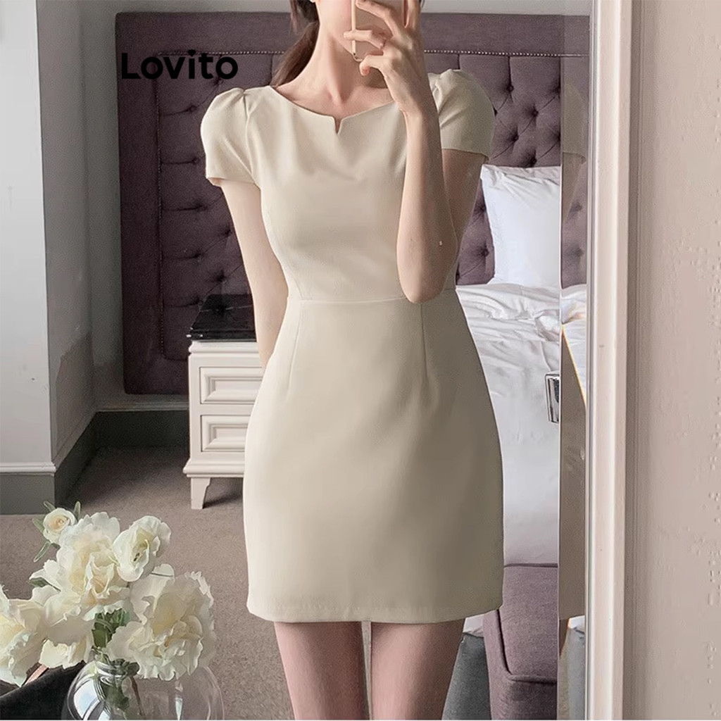 Lovito Vestido Casual Vestido Liso Com Babados Para Mulheres L99ED377 em Oferta na Shopee