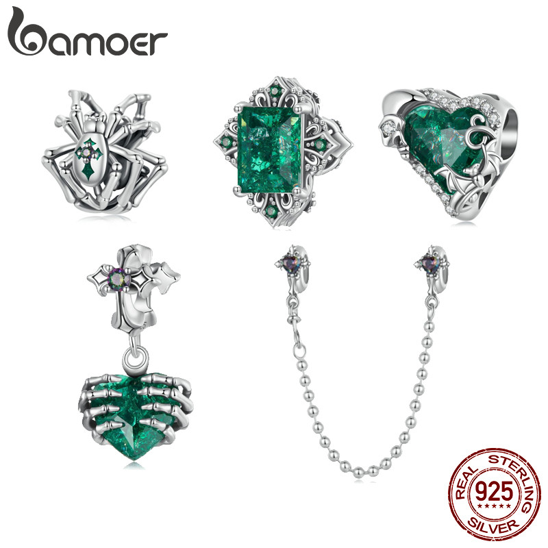 Bamoer 925 Sterling Sliver Charme Halloween Crânio Verde Moda Joias Presentes Para Crianças Homens em Oferta na Shopee