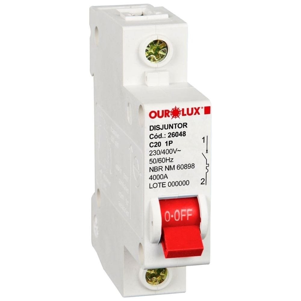 Disjuntor Ourolux DIN 1P 20A Curva C Branco