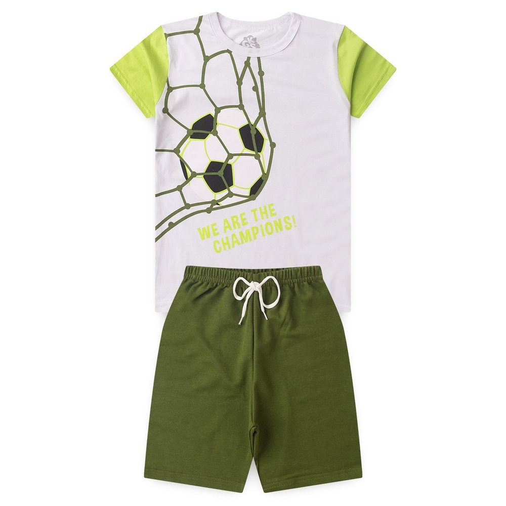 Conjunto Infantil Futebol Menino Verão Camiseta Estampada Copa + Bermuda Moletinho