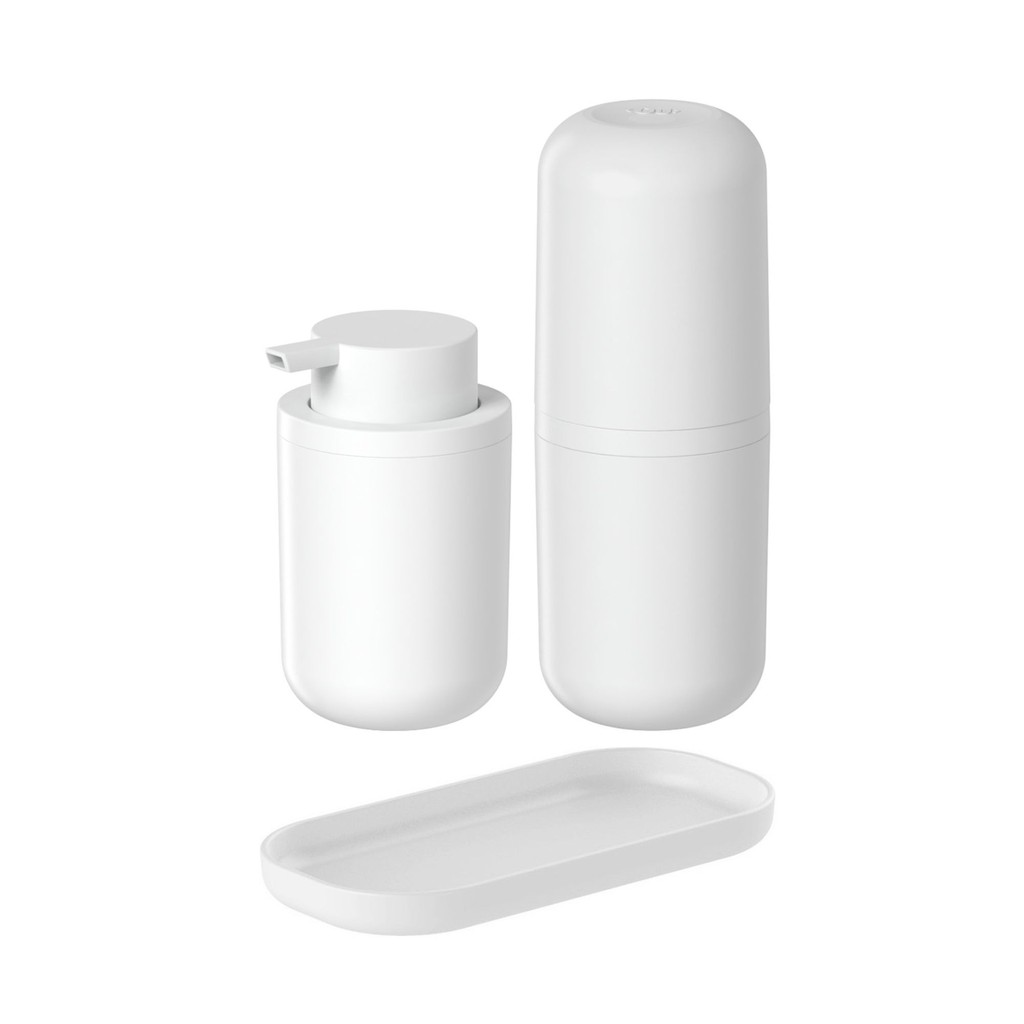 Conjunto com Porta Escova de Dente Porta Sabonete Líquido e Bandeja Bold Branco - Ou em Oferta na Shopee