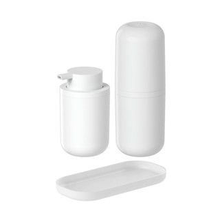 Conjunto com Porta Escova de Dente Porta Sabonete Líquido e Bandeja Bold Branco - Ou em Oferta na Shopee