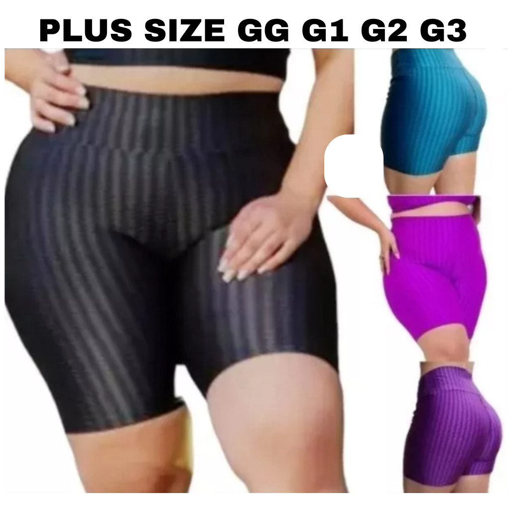 KIT COM 2 SHORTS FEMININO SUPLEX 3D PLUS SIZE MEIA COXA CINTURA ALTA em Oferta na Shopee