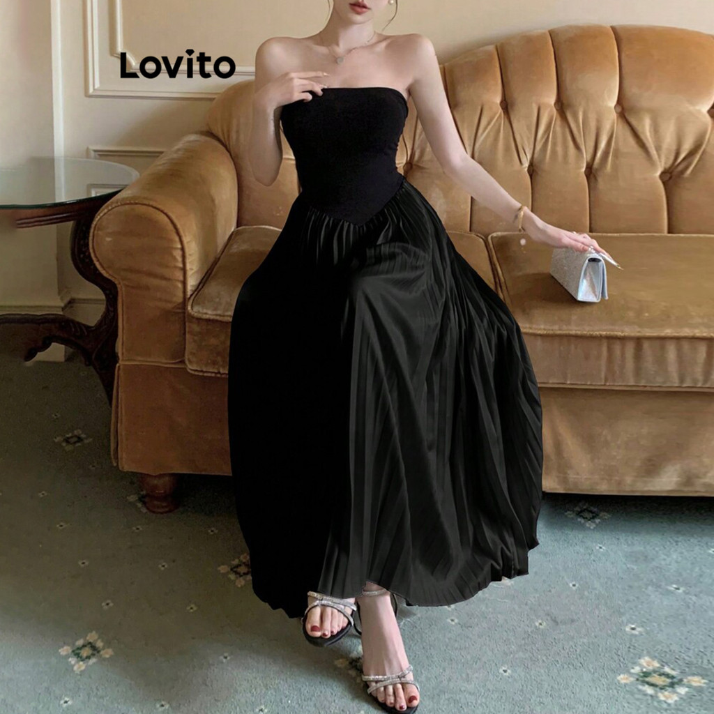 Detalhes do (Trendy) Lovito Vestido Casual Vestido Plissado Liso Para Mulheres L104ED516