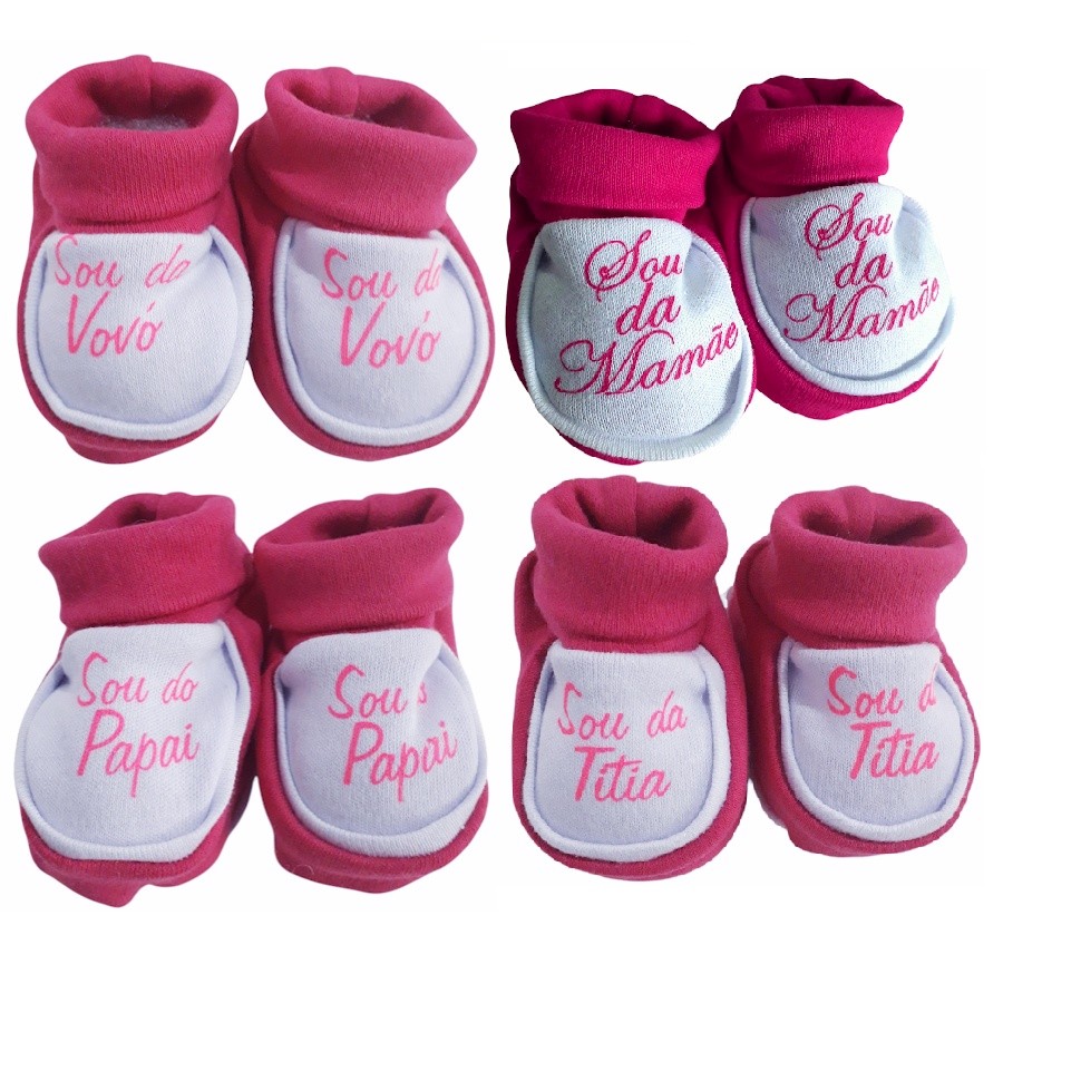 1 par Pantufinha com frase sapatinho bebê. Sou da mamae sou do papai sou da titia sou da vovó. Menino e Menina — imagem 2 de 2