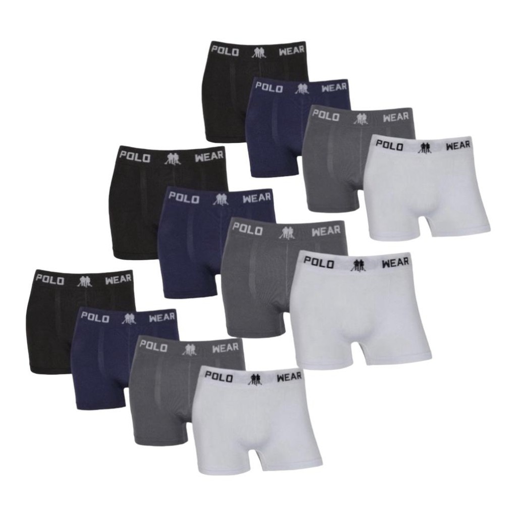 Kit 12 cuecas Polo Wear Boxer Básica Sem costura Básica Conforto