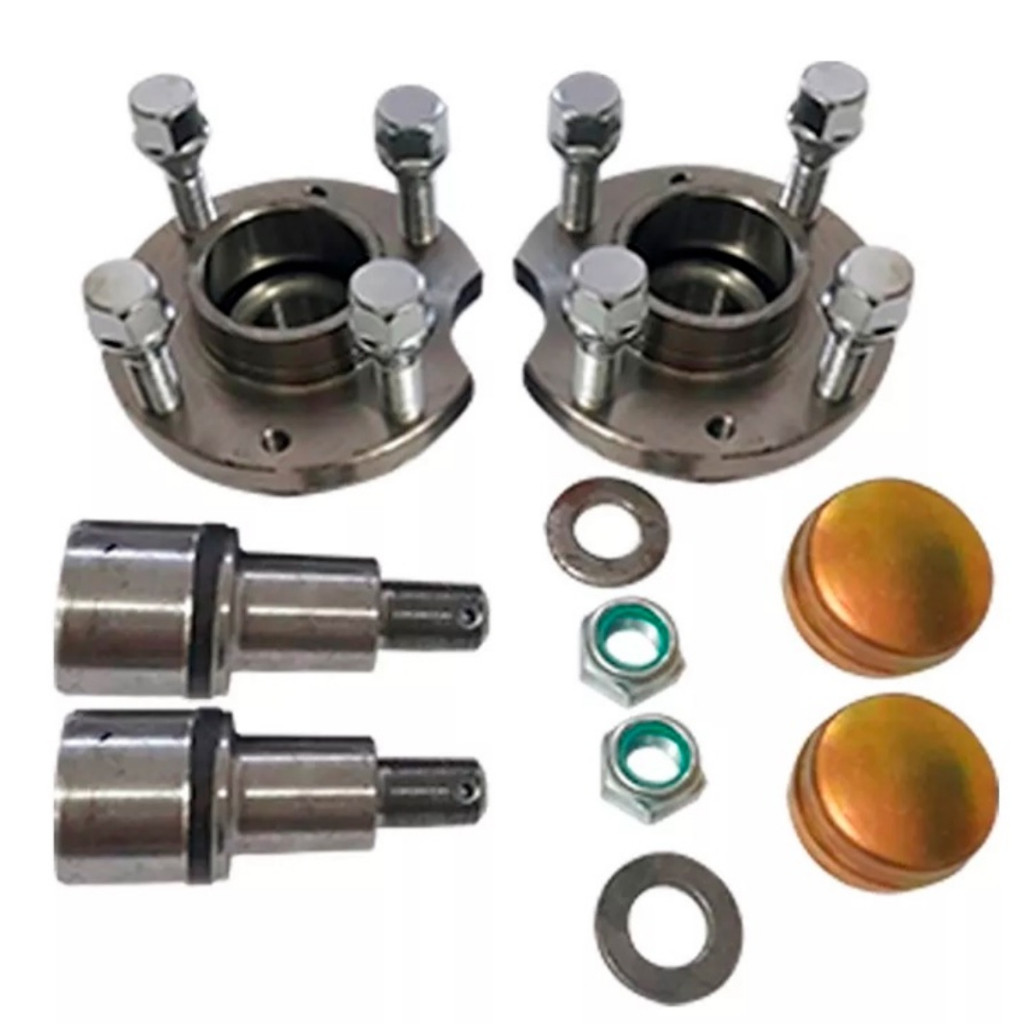 1 KIT DE CUBO 4 FUROS COM ROLAMENTO BLINDADO COMPLETO PONTA DE EIXO CUBOS ARRUELAS PORCAS CARRETINHA QUADRADO OU REDONDO REBOQUE TRAIERS BAU REBOQUINHO