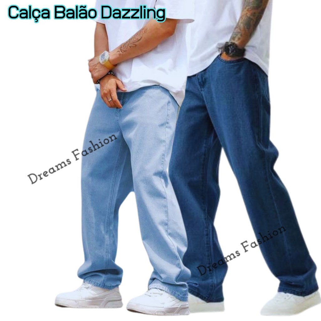 Calça Jeans Balão Boca Larga Estilosa Moda Masculina Dazzling 100 % Algodão