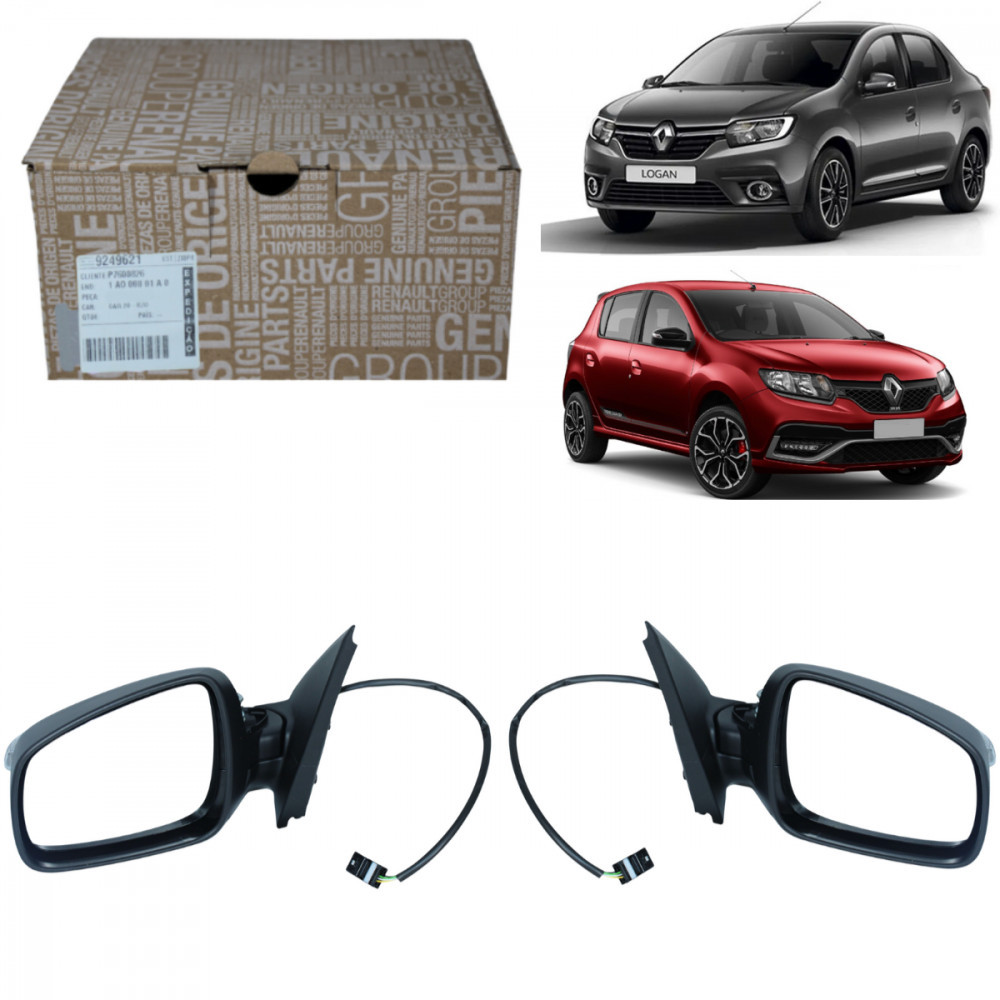 Par de retrovisores elétrico direito e esquerdo Renault Sandero Logan em Oferta na Shopee