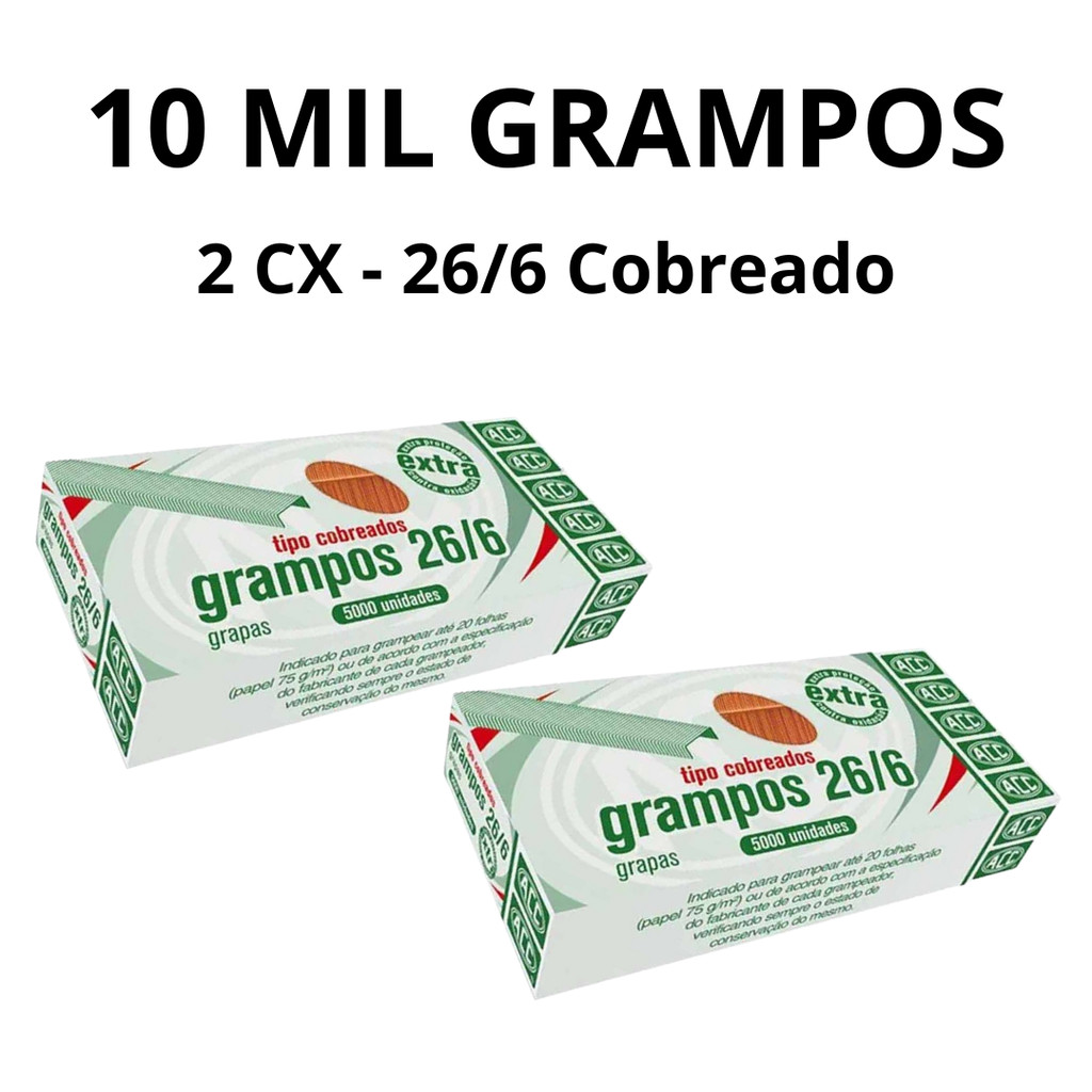 10 MIL Grampo Para Grampeador 26/6 Cobreado Unidades 2 CX