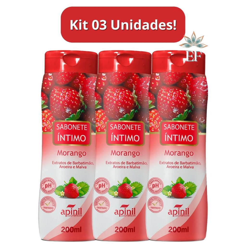 Kit 03 Sabonete Feminimo Íntimo MORANGO 200g APINIL