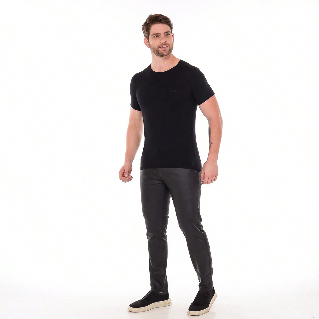 Calça Masculina Couro Fake Slim Sarja resinada