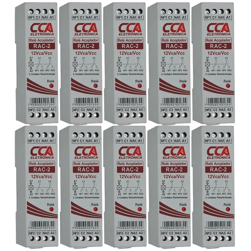 KIT 10 RELE ACOPLADOR 12VCC 2 CONTATO REVERSIVEL SIBRATEC