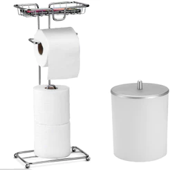 Kit Porta Papel Higiênico Lixeira Lavabo Banheiro Branco Prateado Luxo Arthi