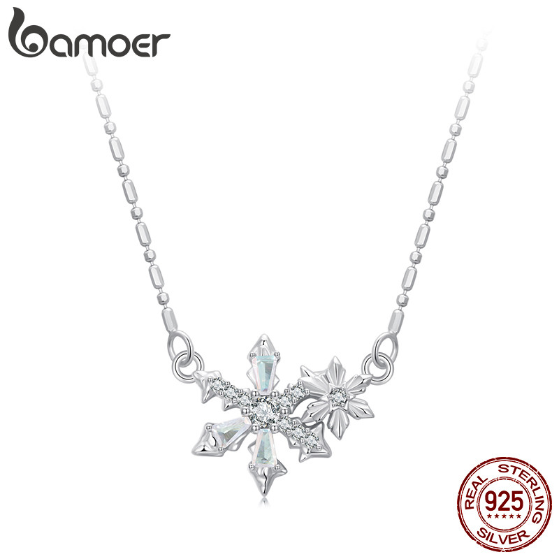 Bamoer 925 Brincos De Prata Esterlina Anel Elegante Colar Flocos De Neve Design Jóias Presente Feminino em Oferta na Shopee
