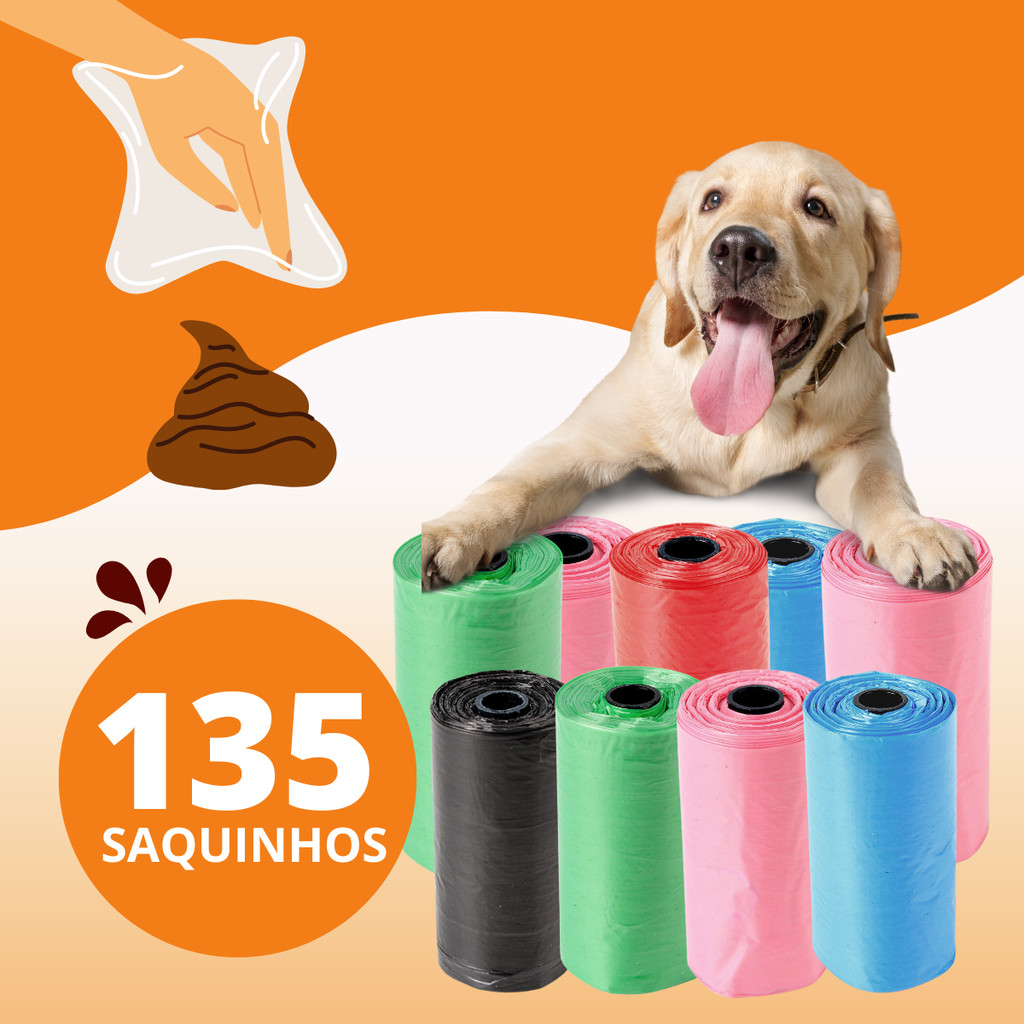 9 Rolos Refil Cata Caca Coco 135 Saquinhos Biodegradável Prático Para Pet Saco
