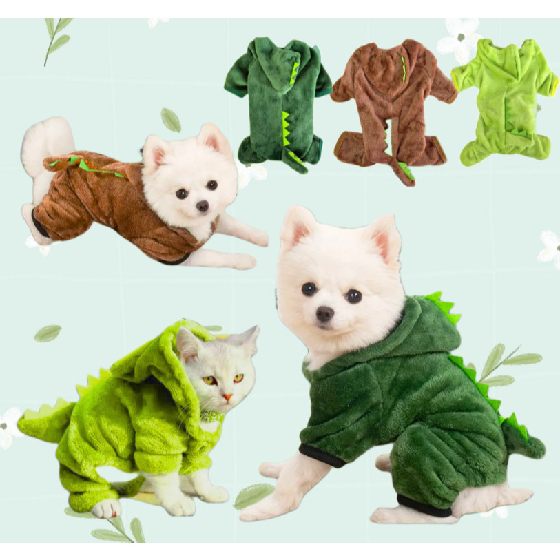 Roupa de Cachorro Gato Roupa Pet Dinossauro/Ursinho/Coelho/Tigre com Rabinho Capuz Quente em Oferta na Shopee