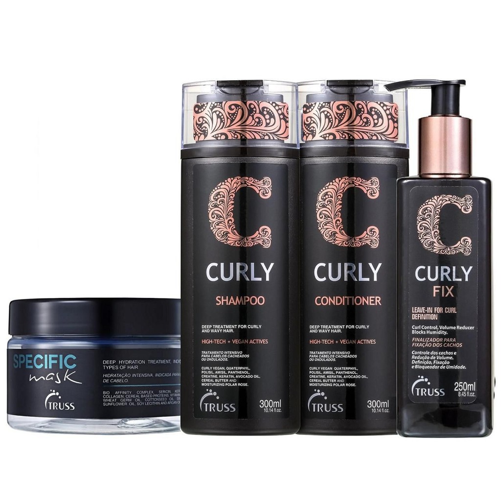 Kit Truss Curly  - Shampoo 300ml + Condicionador 300ml +  Fix Leave in 250g + Specific Máscara 180g