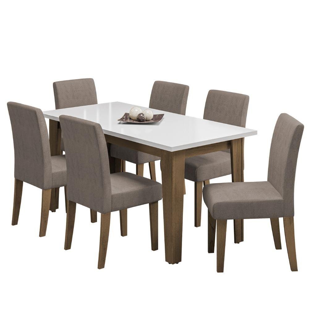 Conjunto De Mesa Sala De Jantar Miami Com 6 Cadeiras  Cedro